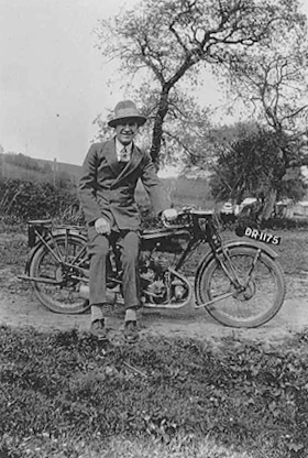 Trevethan Distillery black and white picture of Norman Trevethan with a bicycle