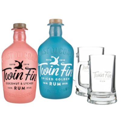 Twin Fin Bundle No 2 bottles and tankard on a white background
