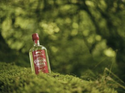 Wicked Wolf Exmoor Vodka on mossy mound