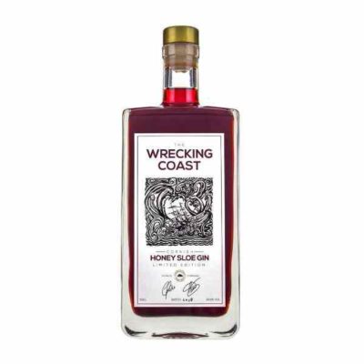 Wrecking Coast Honey Sloe Gin bottle on a white background