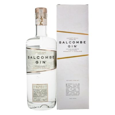 Salcombe Gin 'Start Point' bottle next do a box on white background