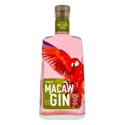 Scarlet Macaw Gin bottle on a white background