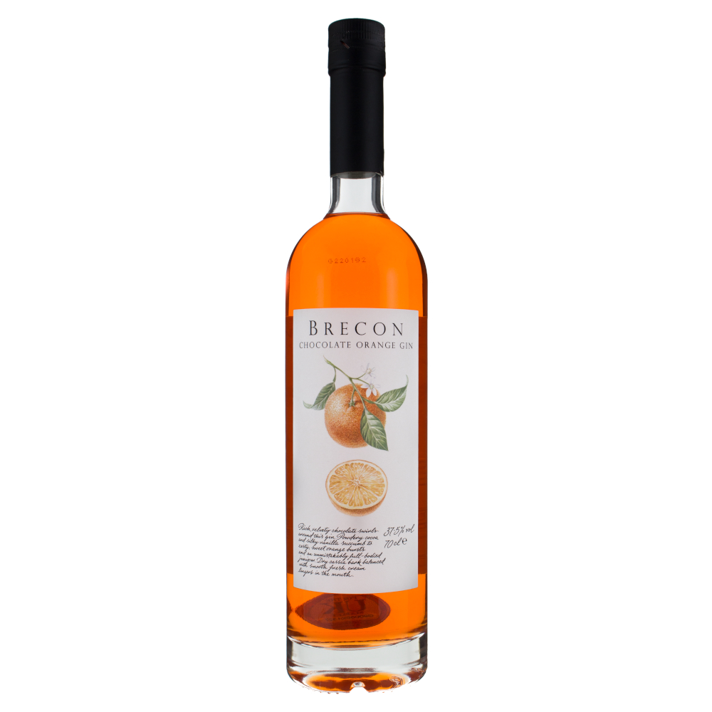 Brecon Chocolate Orange Gin bottle on a white background