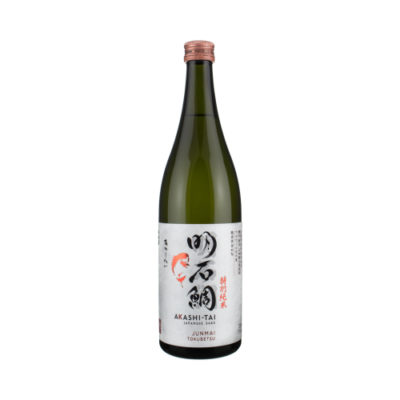 Akashi-Tai Tokubetsu Junmai Sake bottle on a white background