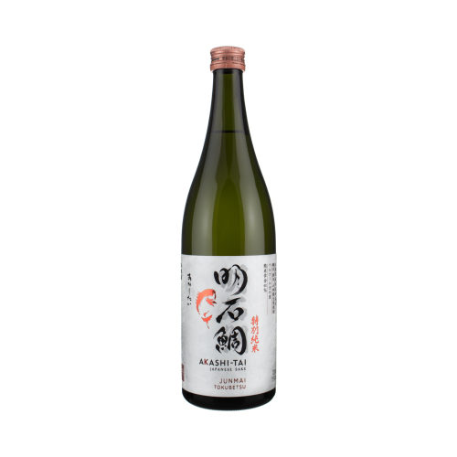 Akashi-Tai Tokubetsu Junmai Sake bottle on a white background