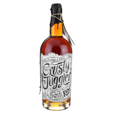 Crusty Juggler Spiced Rum bottle on a white background