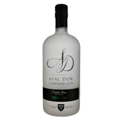 Aval Dor Cornish Gin bottle on a white background